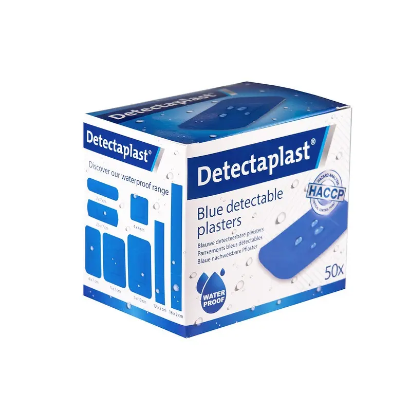 Detekterbare plastre, vandtætte, 50x72mm, blå, Detectaplast, (pk á 50 stk.)