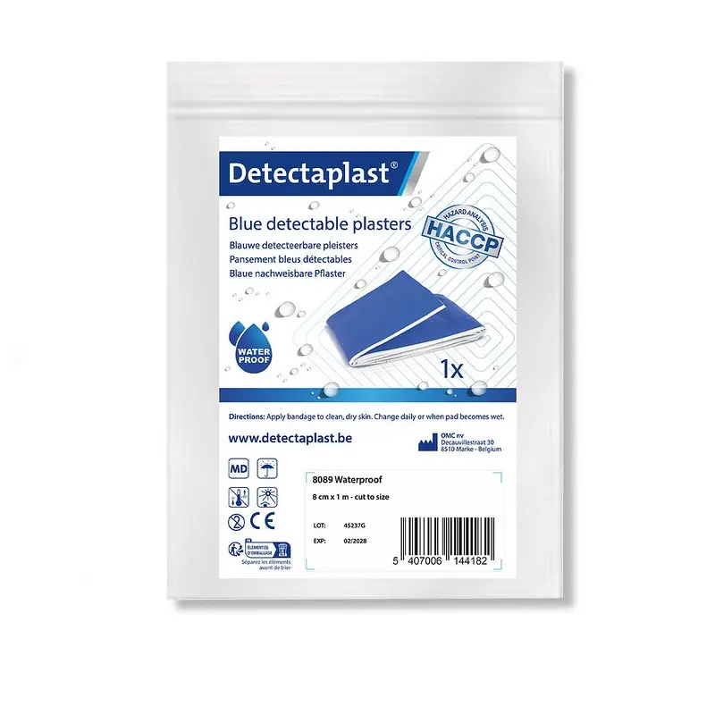 Detekterbar plasterrulle, vandtætte, 8cm x 1m, blå, Detectaplast, (1 stk.)