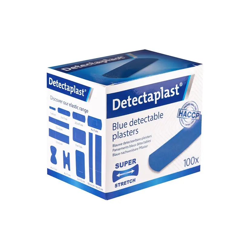 Detekterbare plastre m/ super stretch, 25x72mm, blå, Detectaplast, (pk á 100 stk.)