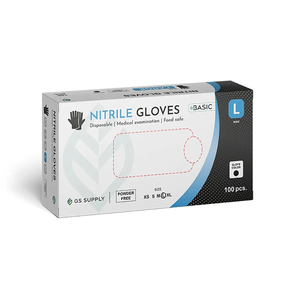 Nitrilhandsker, Sort, Large, GS-Basic, Classic, Pudderfri, CAT III, (100 stk.)