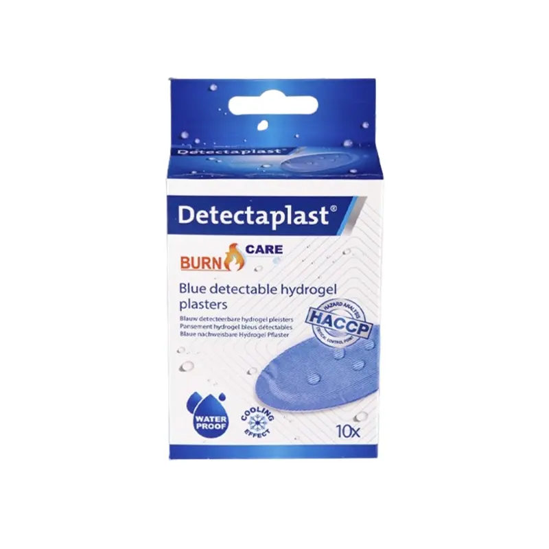 [45622] Plastre til brandsår, detekterbare, 43x68mm, blå, polybag, Detectaplast Hydrogel, (pk á 10 stk.)