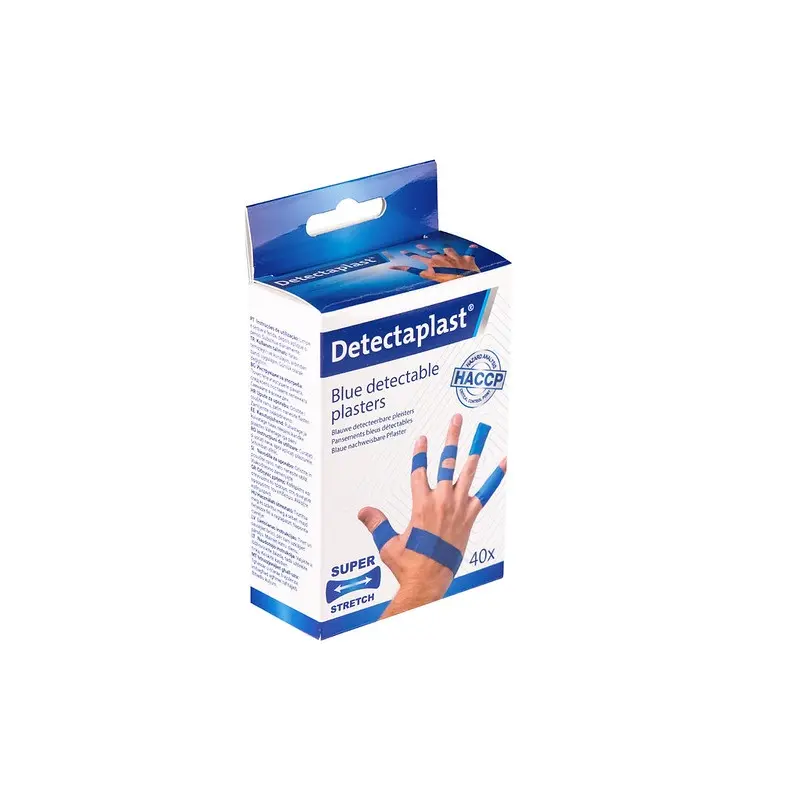 [45623] Blandet detekterbar plaster-pakke, super stretch, blå, 5 størrelser, Detectaplast, (pk á 40 stk.)
