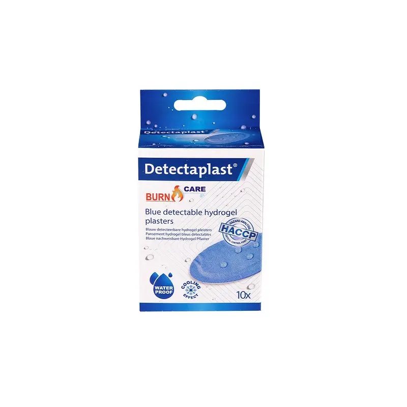 Plastre til brandsår, detekterbare & vandtætte, 45x65mm, blå, Detectaplast Hydrogel, (pk á 10 stk.)
