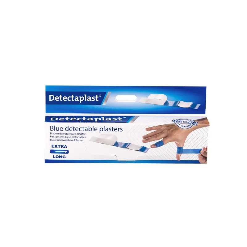 Plasterdispenser m/ 50stk 180x30mm, detekterbare plastre m/ super stretch, blå, Detectaplast, (1 stk.)