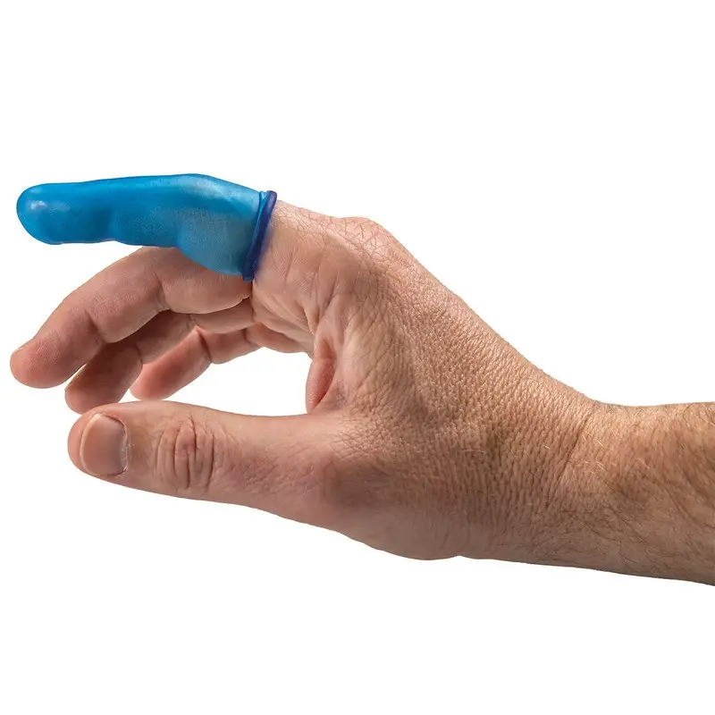 [45658] Fingerhætter i gummi, blå, Detectaplast, (pk á 25 stk.)