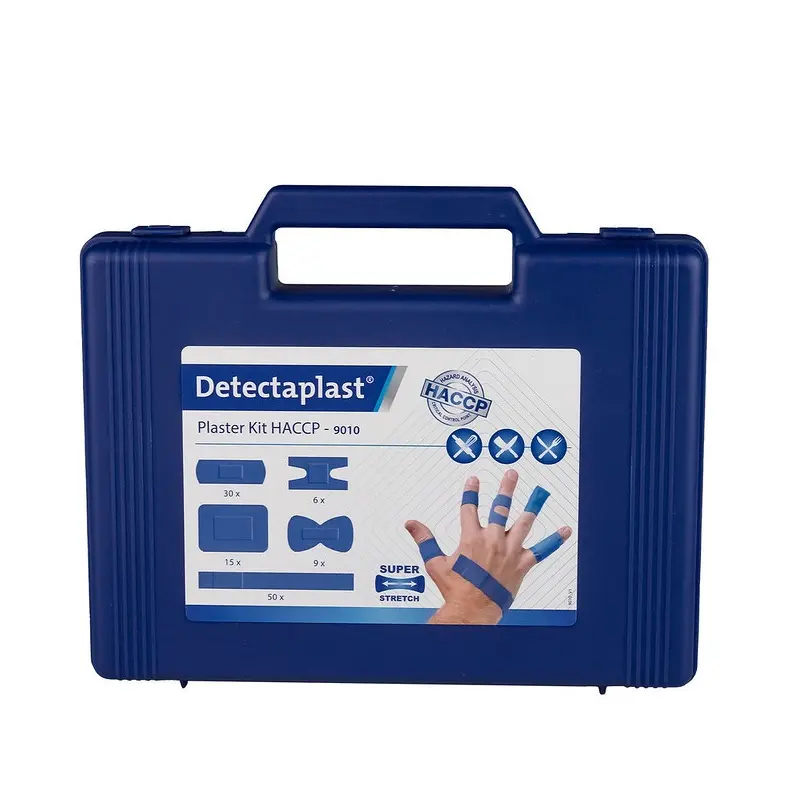 [45672] Plasterboks m/ detekterbare super stretch plastre, blå, 110 stk blandet, Detectaplast, (1 stk.)