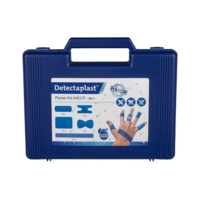 [45673] Plasterboks m/ detekterbare vandtætte plastre, blå, 110 stk blandet, Detectaplast, (1 stk.)