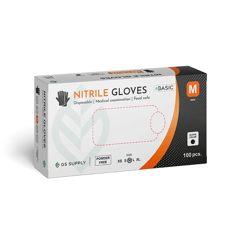[10212] Nitrilhandsker, Sort, Medium, GS-Basic, Classic, Pudderfri, CAT III, (100 stk.)