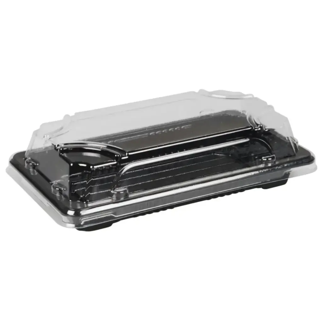 [45801] Sushibakke og låg, 1, 16x9x4,5cm, 320 ml, sort, PET, med gennemsigtigt låg, (400 stk.)