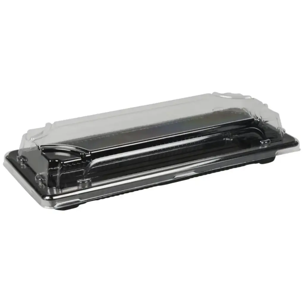 Sushibakke og låg, 2, 22x9x4,3cm, 400 ml, sort, PET, med gennemsigtigt låg, (400 stk.)