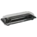 Sushibakke og låg, 2, 22x9x4,3cm, 400 ml, sort, PET, med gennemsigtigt låg, (400 stk.)