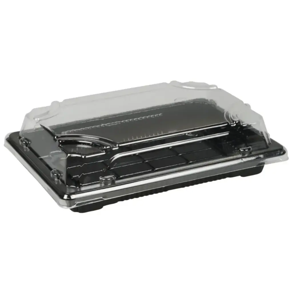 [45803] Sushibakke og låg, 3, 16,5x11,5x4,2cm, 405 ml, sort, PET, med gennemsigtigt låg, rektangulær, (400 stk.)