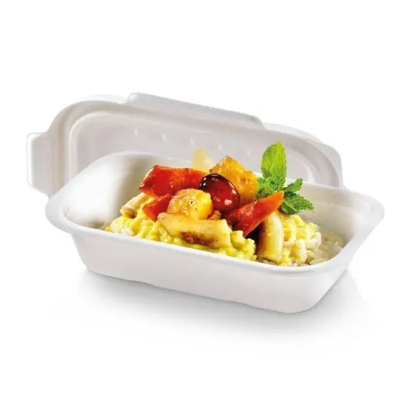 [46458] Transportbakke, Menu, PFAS-free, sukkerrørsfiber, 1000ml, 22,9x15,3x5,7cm, hvid, HD biocoated, Naturesse, (250 stk.)