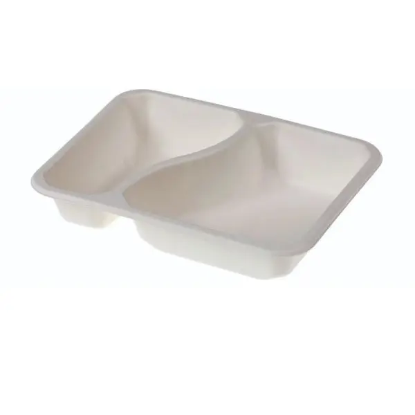 [46461] Transportbakke, Menu, PFAS-free, sukkerrørsfiber, 550/340ml, 2 rum, 22,7x17,8x4,5cm, hvid, HD biocoated, Naturesse, (250 stk.)