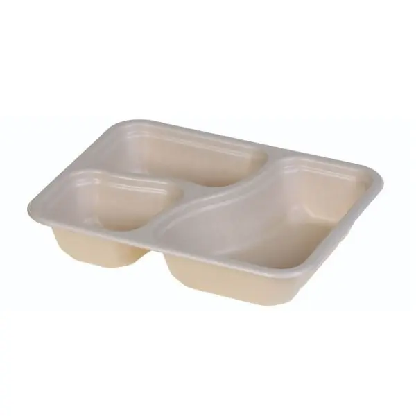 [46462] Transportbakke, Menu, PFAS-free, sukkerrørsfiber, 400/200/150ml, 3 rum, 22,7x17,8x4,5cm, natur, HD biocoated, Naturesse, (250 stk.)