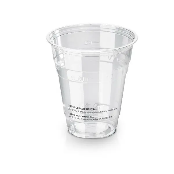 Plastikkrus, PLA, 300ml, Ø9,6cm, printet SUP, glasklar, Naturesse, (1200 stk.)