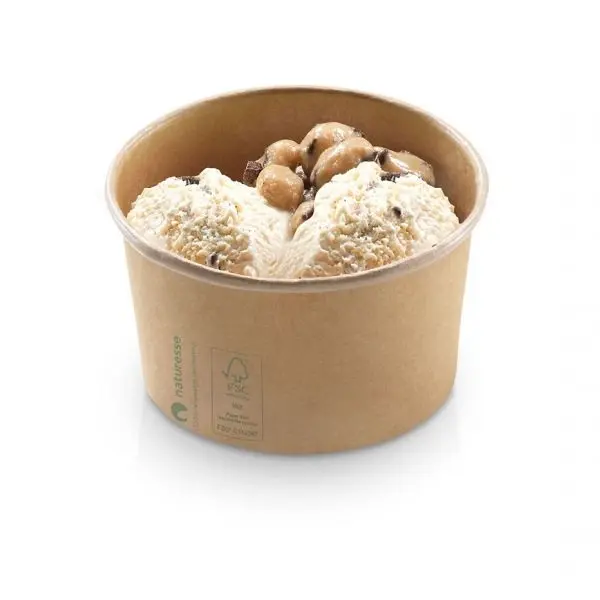 Isbæger, 340ml/12oz, Ø10,5x6cm, Kraft karton/PLA,  brun, Naturesse, (500 stk.)