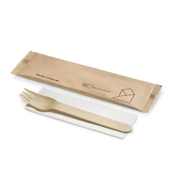 Bestiksæt, 2, Træ, gaffel-serviet, wrapped, natur, Naturesse, (250 stk.)