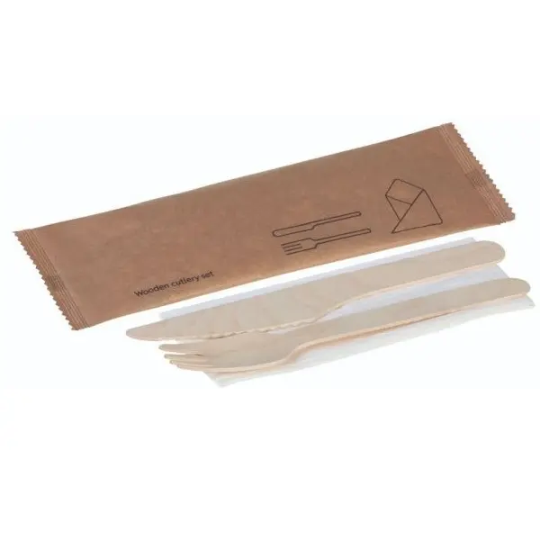 Bestiksæt, 3, Træ, kniv-gaffel-serviet, wrapped, natur, Naturesse, (250 stk.)