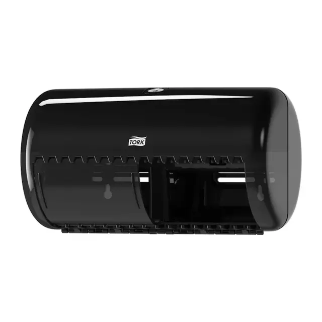 Papirdispenser t/ toiletpapir, Twin T4, ABS Plast, sort, til almindelige 2 rl, Tork 557008, (1 stk.)