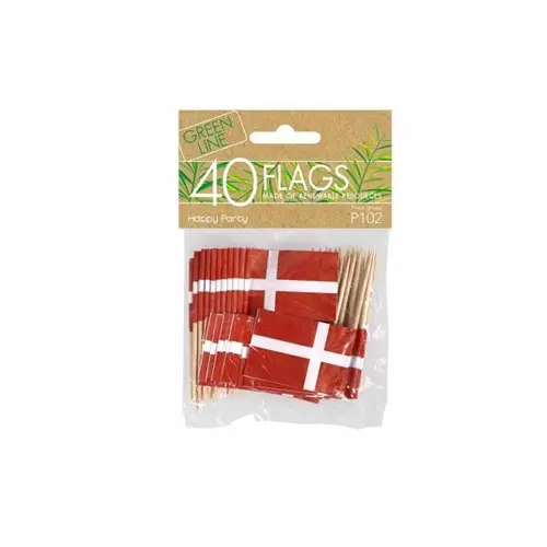 [46678] Kageflag - små dannebrogsflag på pind, 3,5x7cm, papir, rød & hvid, (12 pk á 40 stk., 480 stk.)