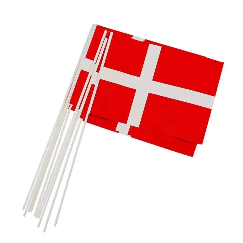 [46697] Papirflag på pind, Dannebrog, A5, 20x40cm, papir/plast, (8 stk.)