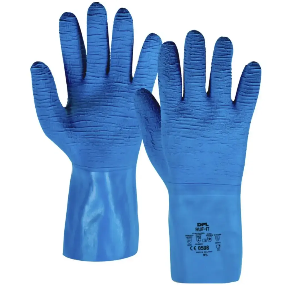[46701] Latexhandske, DPL Ruf-it, blå, latex, varmeresistent, flere str. (1 par) (L)