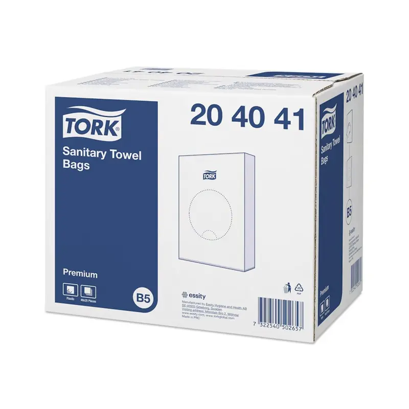 Hygiejnepose, 1L, B5, 13,5x25 cm, hvid, Tork 204041, (48 pk á 25 stk, 1200 stk.)