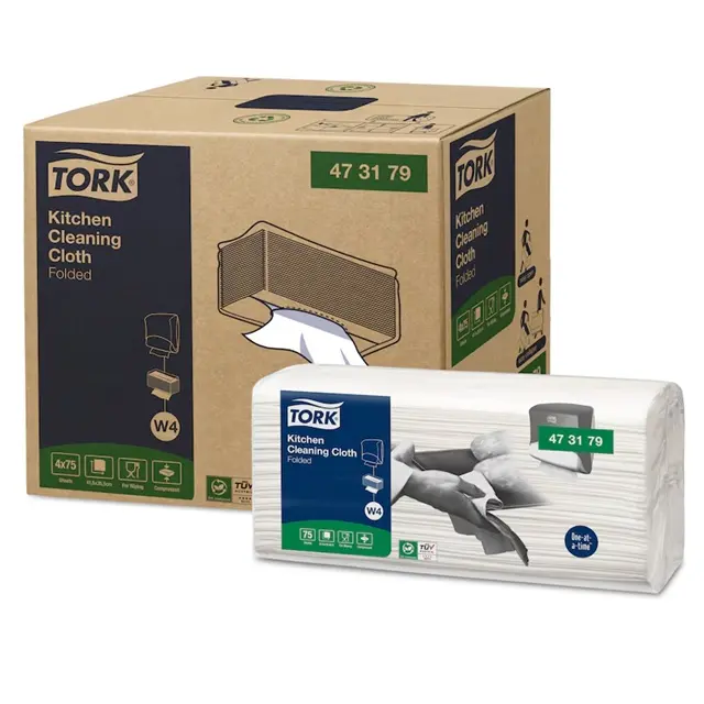 Aftørringsklud til køkken - allround, W4, 1-lags, Premium, hvid, Tork 473179, (4 pk á 75 stk, 300 stk.)