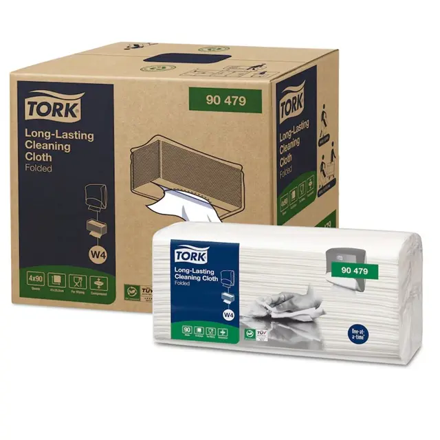 Rengøringsklud - Alt-i-en, W4, hvid, Premium, 1-lags, Tork 90479, (4 pk á 90 stk, 360 stk.)