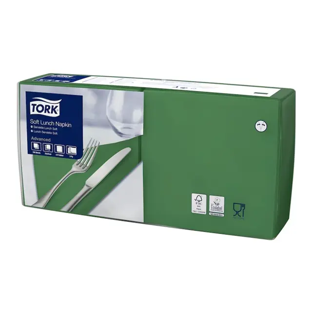 Frokostserviet, blød, mørkegrøn, 3-lags, 33x33cm, Advanced, Tork 477413, (1500 stk.)