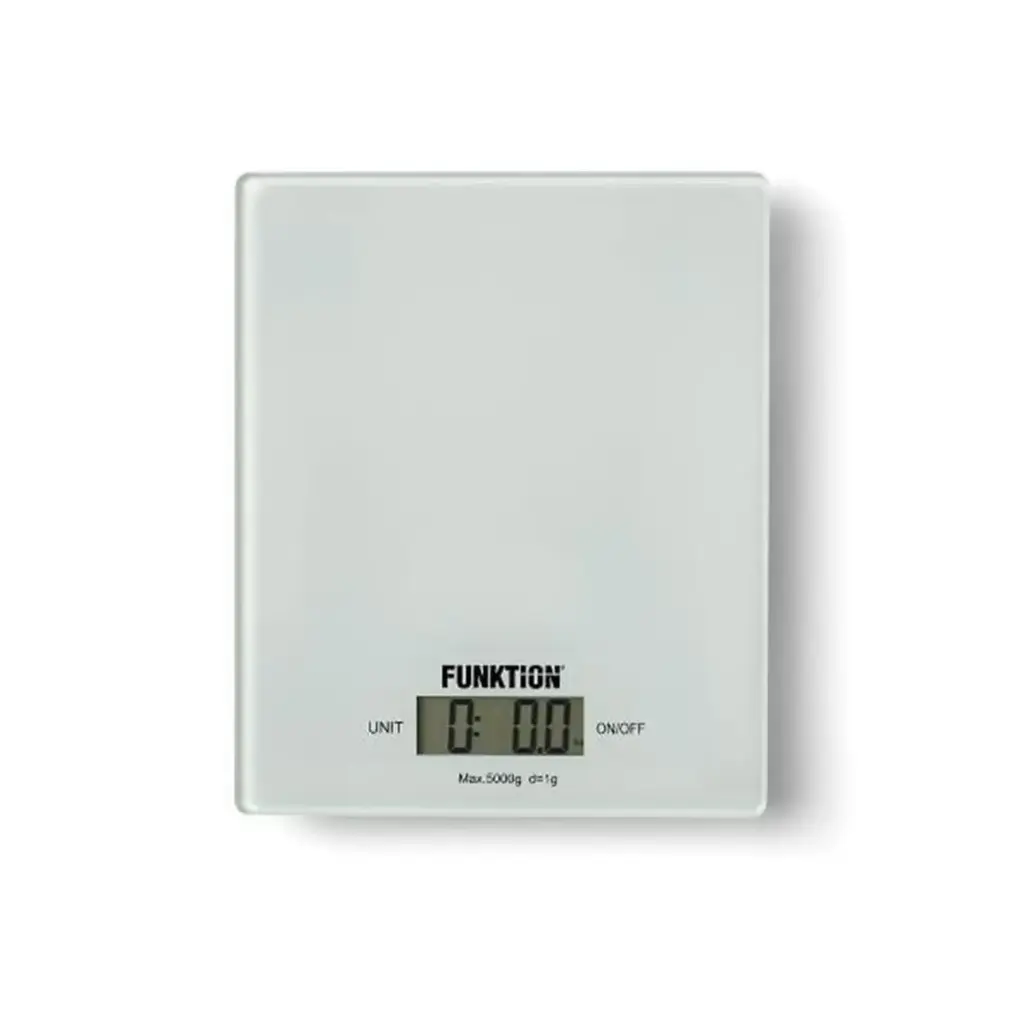 [46781] Digital køkkenvægt, max. 5 kg, Kg/Gr, glasoverflade, touch-knapper, 18x15x2 cm, FUNKTION, (1 stk.)