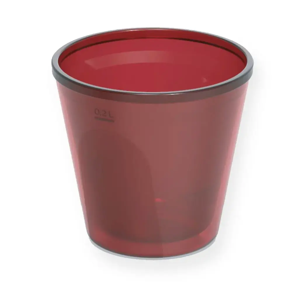 Genanvendeligt plastikkrus, 200ml, Ø9x8,5cm, PP, transparent rød, dobbelvæg, (48 stk.)