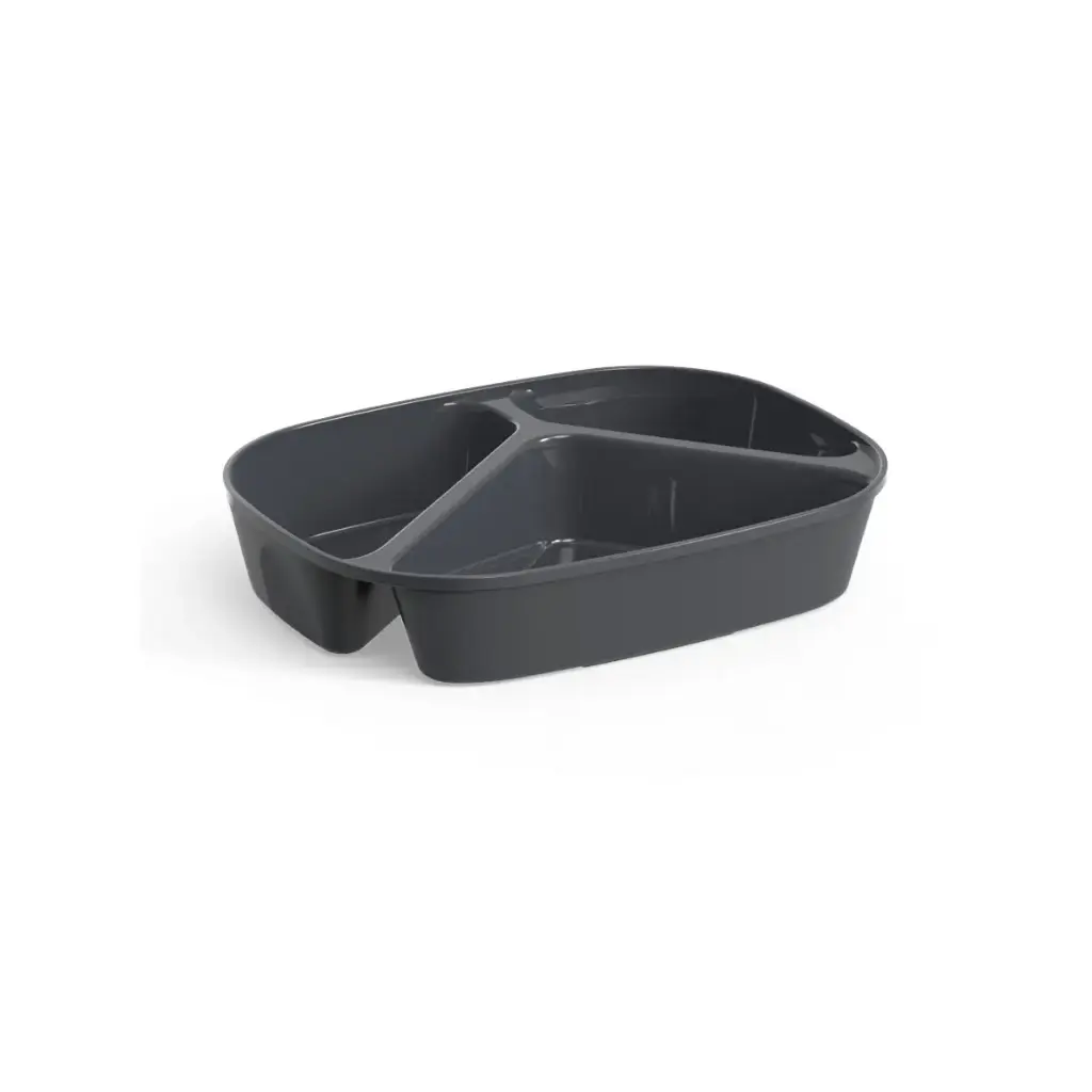 Genanvendelig bespisningsbakke m/ 3-rum, 440+275+185 ml, skiffergrå, (48 stk.)