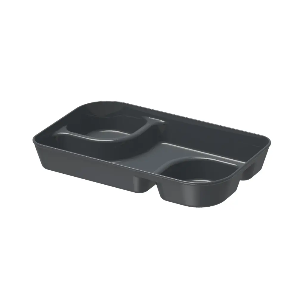 [47059] Genanvendeligt nachosfad m/ 2 rum til dip, 24x14,5x3,9cm, skiffergrå, PP, (48 stk.)