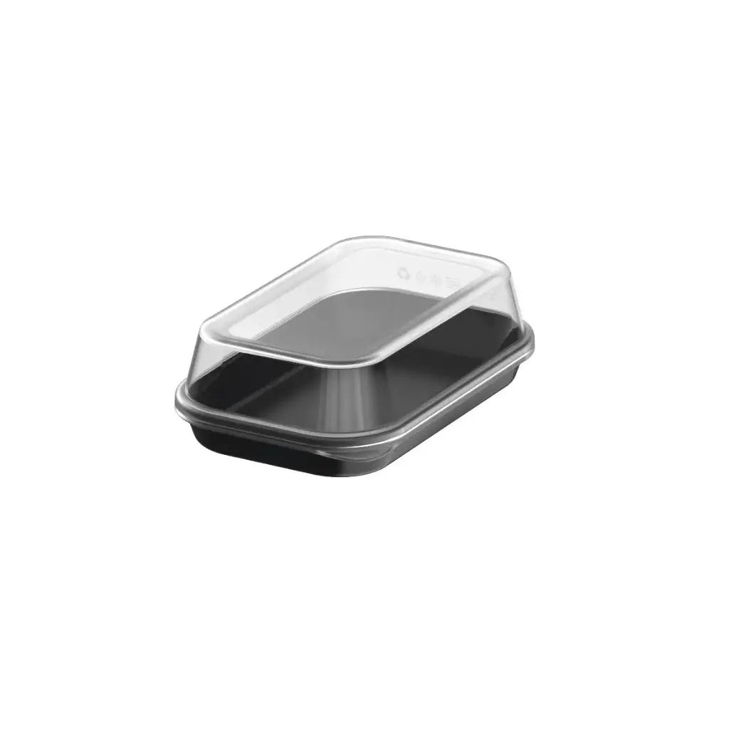 [47066] Genanvendelig sushiboks m/ højt låg, S - 15,5x9,9x5cm, sort/klar, PP, (120 sæt)