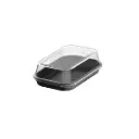 Genanvendelig sushiboks m/ højt låg, S - 15,5x9,9x5cm, sort/klar, PP, (120 sæt)