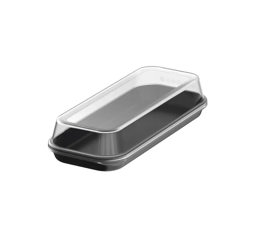 [47067] Genanvendelig sushiboks m/ højt låg, M - 23,4x9,9x5cm, sort/klar, PP, (120 sæt)