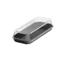 Genanvendelig sushiboks m/ højt låg, M - 23,4x9,9x5cm, sort/klar, PP, (120 sæt)