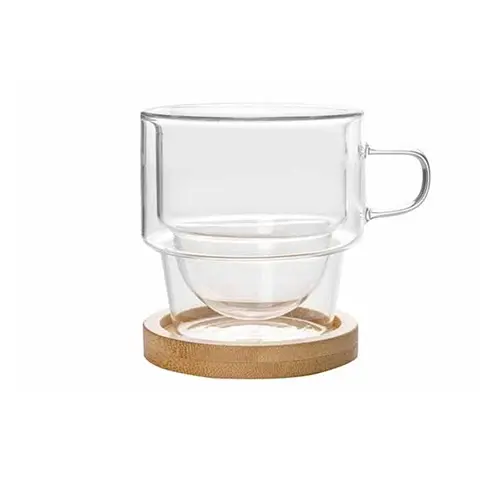 Kaffeglas med underkop, 18cl, Ø8,4xH8,4cm, OMAGIO CAFE CLASSICO, dobbeltvægget borosilikat, (sæt á 2 stk.)