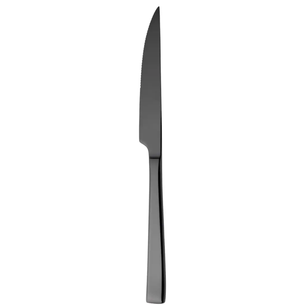 [47342] Steakkniv, Durban Mirror Black, sort, monobloc, 18/10 rustfrit stål, SOLA, (12 stk.)