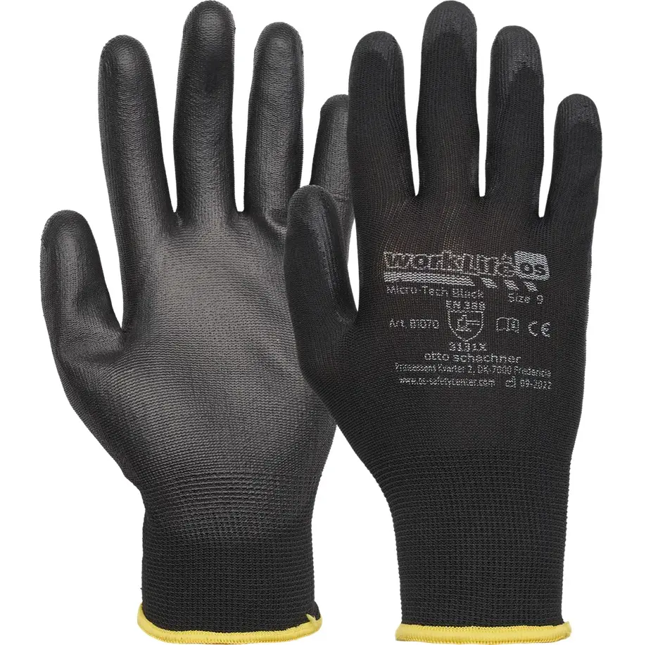 [47385] Montagehandske, glat, sort, CAT II, Micro-Tech Black, Otto Schachner, str. 6-11, (12 par) (6)