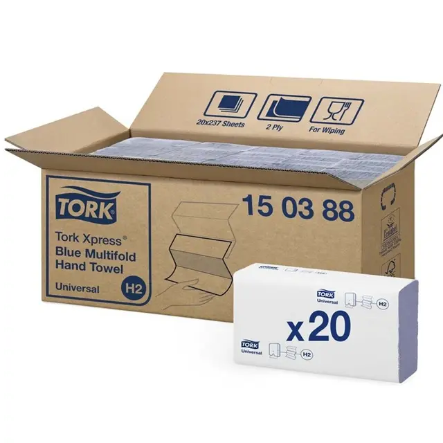 [47423] Håndklædeark, Universal, H2, blå, 2-lags, M-fold, Tork Xpress 150388, (20 pk á 237 stk, 4740 stk.)