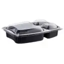 Mikrobakke, Bistro, rekt, sort, PP, 3-rums, 885ml, 25,4cm x 17,4cm x 4,2cm, (300 stk.)