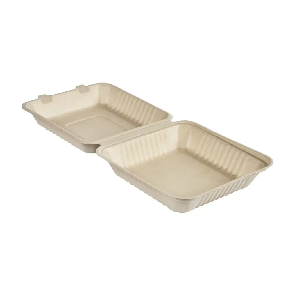 Meal boks, Clamshell, rektangulær, 1-rum, bagasse, Duni, (100 stk.)