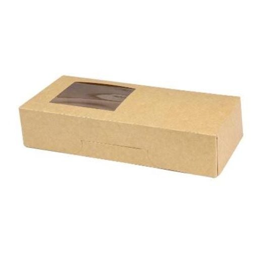 [12206] Kageæske, med hængslet låg og rude, 23x10,5x5cm, PE-belagt, Brun, (200 stk.)