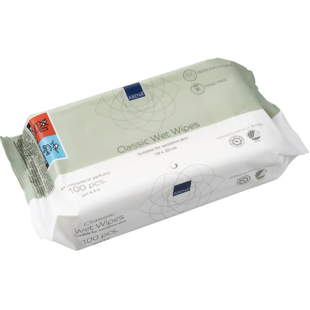 [48456] Vådserviet, Z-fold, 18x20cm, hvid, Renrumsproduceret, 100 stk pr pakke, uden farve og parfume, med folie låg, (12 pakker.)