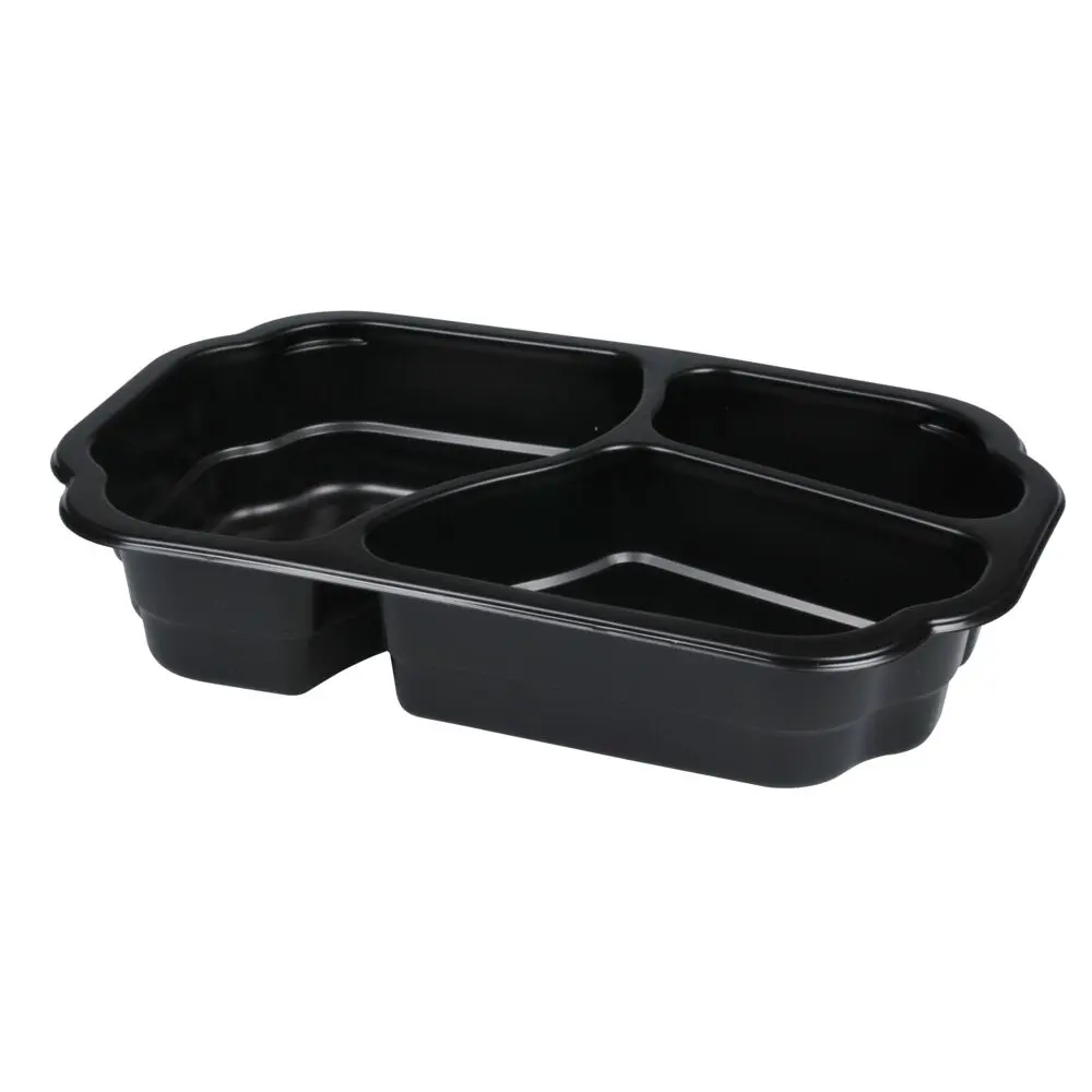 Plastbakke, 25x15,9x4,8cm, 1100 ml, sort, PP, 3-rums, 200/350/550 ml, tilhørende 10321, Duni, (246 stk.)