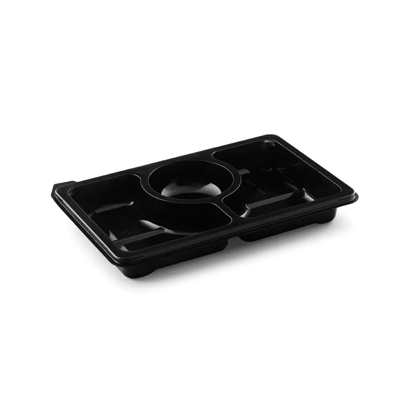 [48572] Tapasbakke, Zen, 3-rum, 312/312/130ml, 25x16,6x3,2cm, RPET, sort, (240 stk.)