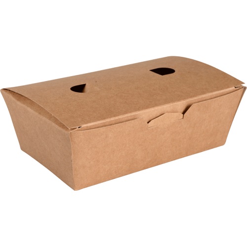 Take away boks, XS, 250 ml, 12x6x3,7cm, brun, pap, med låg, (480 stk.)